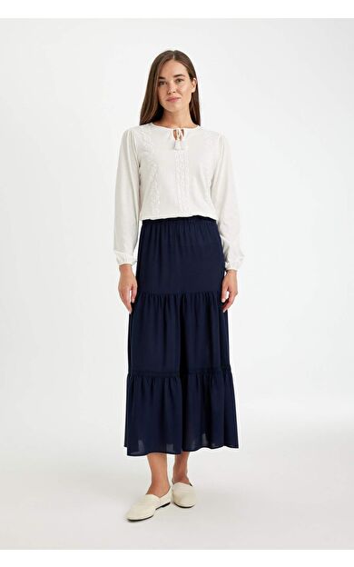 DeFacto Regular Fit Krinkıl Viskon Maxi Etek