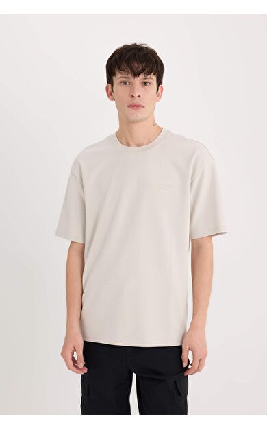 DeFacto Boxy Fit Bisiklet Yaka Baskılı Kısa Kollu Ağır Kumaş Tişört D5507AX25SPGR437