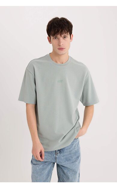 DeFacto Boxy Fit Bisiklet Yaka Baskılı Kısa Kollu Ağır Kumaş Tişört D5508AX25SPGR488