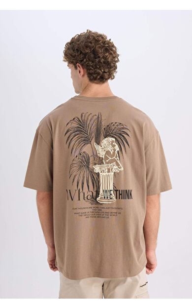 DeFacto Oversize Geniş Kalıp Bisiklet Yaka Sırt Baskılı Kısa Kollu Tişört D5510AX25SPBN229