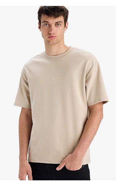 DeFacto Boxy Fit Bisiklet Yaka Baskılı Kısa Kollu Ağır Kumaş Tişört D5517AX25SPBG106