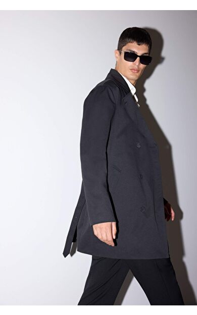 Slim Fit Dar Kesim Kemerli Düğmeli Trençkot D5528AX25AUBK27