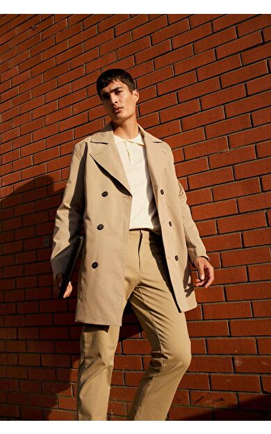 Slim Fit Dar Kesim Kemerli Düğmeli Trençkot D5528AX25AUBN295