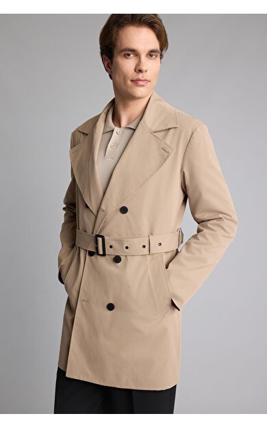 DeFacto Slim Fit Astarlı Düğmeli Cepli Kemerli Mevsimlik Trençkot