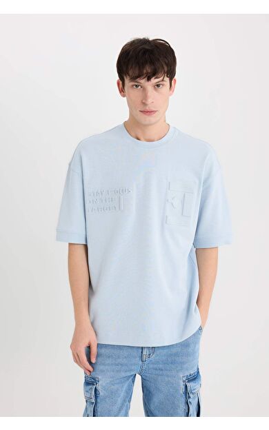 DeFacto Loose Fit Bisiklet Yaka Baskılı Kısa Kollu Ağır Kumaş Tişört D5557AX25SPBE771