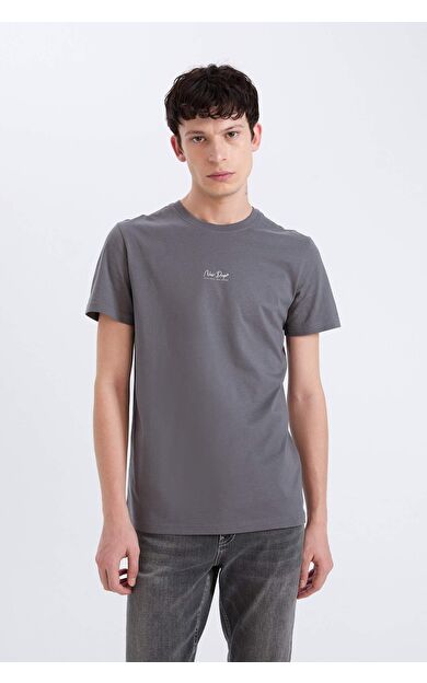 DeFacto Slim Fit Dar Kesim Bisiklet Yaka Baskılı Kısa Kollu Tişört D5565AX25SPAR58