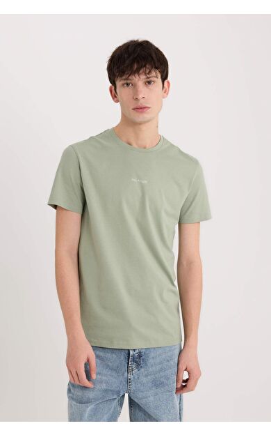 DeFacto Slim Fit Dar Kesim Bisiklet Yaka Baskılı Kısa Kollu Tişört D5566AX25SPGN1107