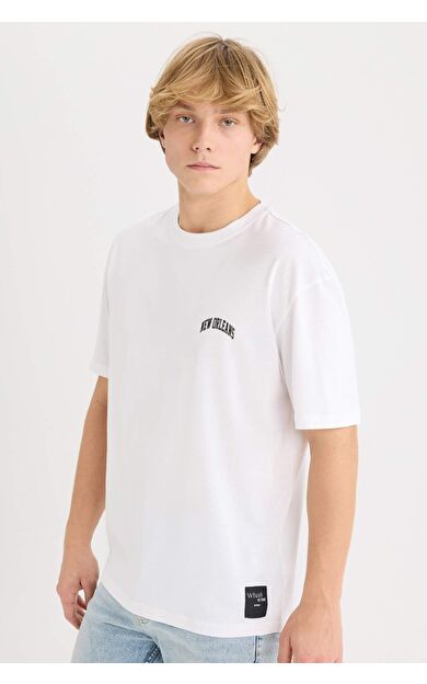 DeFacto Boxy Fit Bisiklet Yaka Baskılı Kısa Kollu Tişört D5568AX25SPWT34