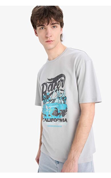 DeFacto Boxy Fit Bisiklet Yaka Baskılı Kısa Kollu Tişört D5586AX25SPGR91