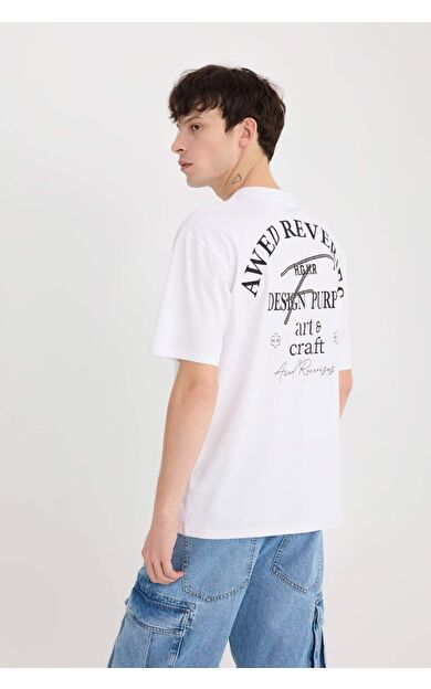 DeFacto Comfort Fit Bisiklet Yaka Sırt Baskılı Kısa Kollu Tişört D5587AX25SPWT34