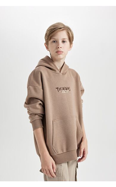 DeFacto Erkek Çocuk Oversize Fit Kapüşonlu Baskılı Sweatshirt D5681A824WNBN554