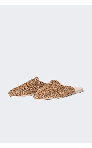 Kadın Düz Taban Keten Görünümlü Terlik