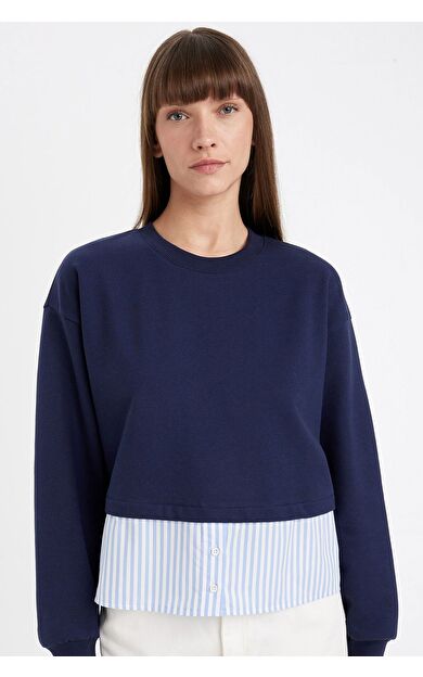 DeFacto Relax Fit Bisiklet Yaka Casual Sweatshirt