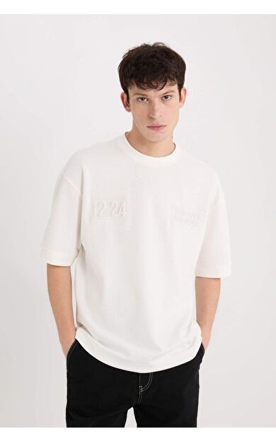 DeFacto Loose Fit Bisiklet Yaka Baskılı Kısa Kollu Ağır Kumaş Tişört D5756AX25SPER137