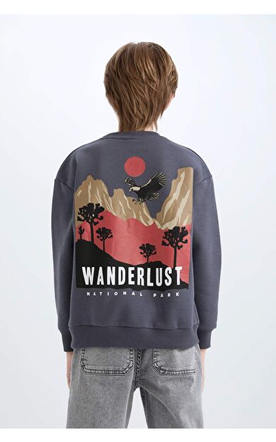 DeFacto Erkek Çocuk Oversize Fit Geniş Kalıp Bisiklet Yaka Baskılı Sweatshirt D5787A824WNAR150