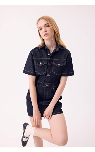 Fashion Fit Kısa Kollu Midi Jean Elbise