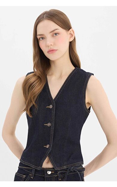 Düğmeli Blazer Jean Yelek