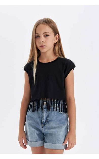 DeFacto DeFactoFit Kız Çocuk Crop Tişört D5889A824SPBK81