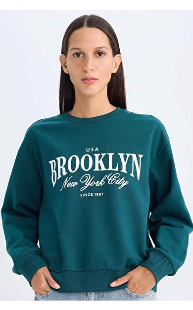 DeFacto Regular Fit Bisiklet Yaka Baskılı Sweatshirt D5928AX24AUGN1040