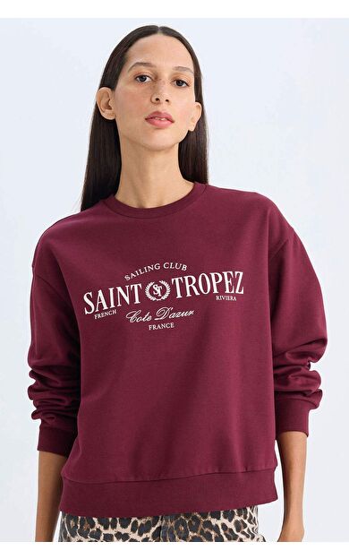 DeFacto Regular Fit Bisiklet Yaka Baskılı Sweatshirt D5930AX24AUBR115