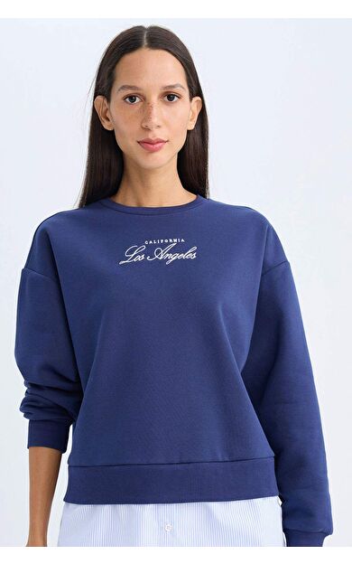 DeFacto Bisiklet Yaka Baskılı Kalın Sweatshirt