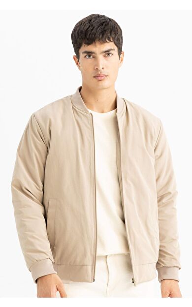 Su İtici Regular Fit Kolej Yaka Fermuarlı Çift Cepli Mevsimlik Hafif İnce Bomber Mont Ceket