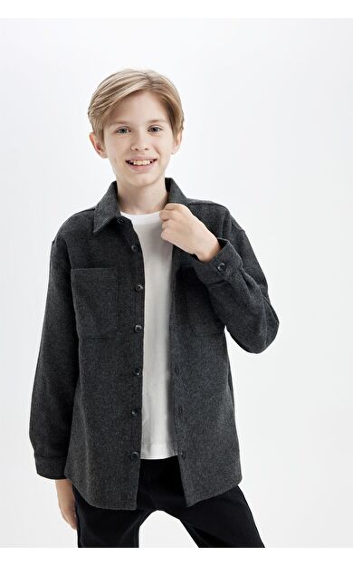 DeFacto Erkek Çocuk Oversize Fit Polo Yaka Uzun Kollu Gömlek