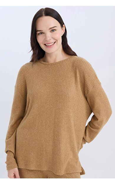 DeFacto Traditional Regular Fit Bisiklet Yaka Fitilli Kaşkorse Uzun Kollu Tişört