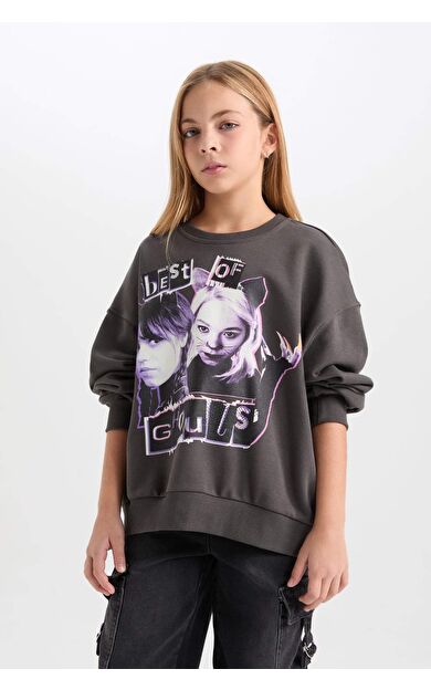 DeFacto Kız Çocuk Wednesday Oversize Fit Bisiklet Yaka Sweatshirt