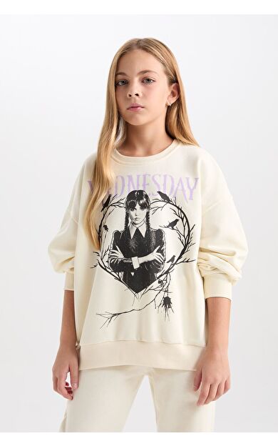 DeFacto Kız Çocuk Wednesday Oversize Fit Geniş Kalıp Bisiklet Yaka Sweatshirt