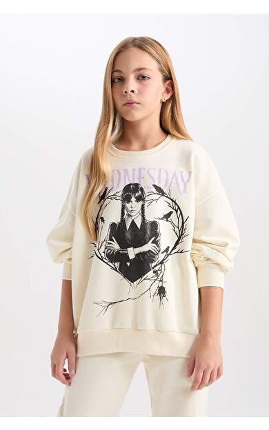 DeFacto Kız Çocuk Wednesday Oversize Fit Geniş Kalıp Bisiklet Yaka Sweatshirt