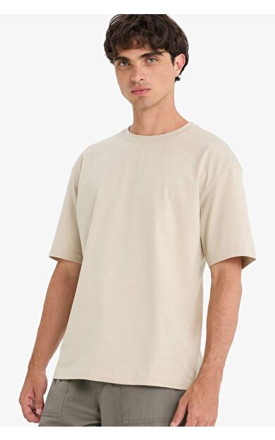 DeFacto Boxy Fit Bisiklet Yaka Basic Düz Kısa Kollu Tişört D6070AX25SPBG106