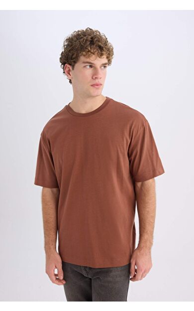 DeFacto Boxy Fit Bisiklet Yaka Basic Düz Kısa Kollu Tişört D6070AX25SPBN326