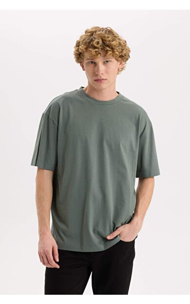 DeFacto Boxy Fit Bisiklet Yaka Basic Düz Kısa Kollu Tişört,