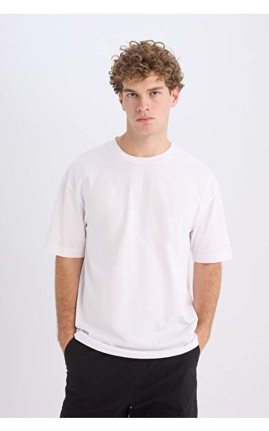 DeFacto Boxy Fit Bisiklet Yaka Kısa Kollu Tişört D6070AX25SPWT34
