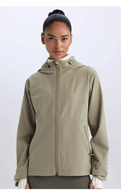 DeFactoFit Su İtici Kapüşonlu Fermuarlı Esnek Dokulu Mevsimlik Mont