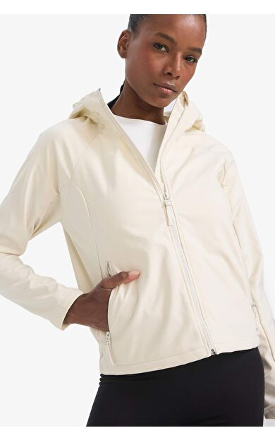 DeFactoFit Su İtici Regular Fit Mevsimlik Baharlık Kapüşonlu Fermuarlı Softshell Mont