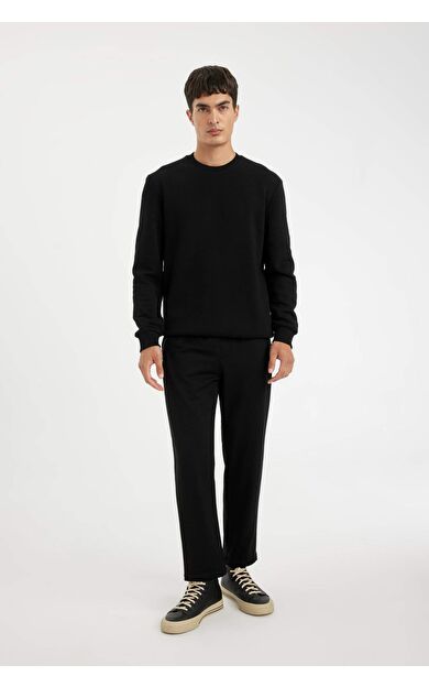 DeFacto Erkek Lacivert Slim Fit Dar Kesim Fermuarlı Basic Düz Paça Siyah Eşofman Altı