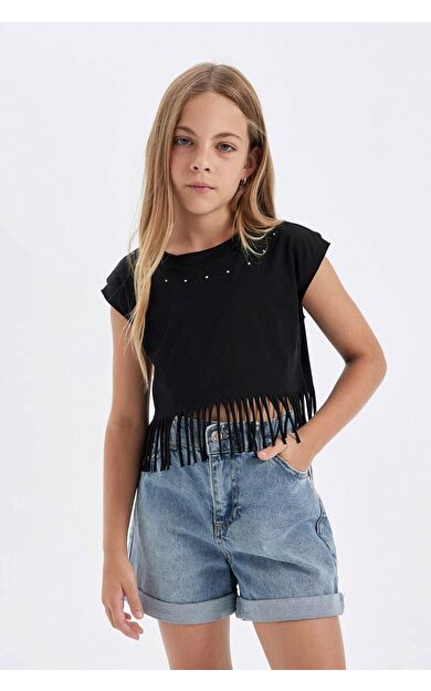 DeFacto DeFactoFit Kız Çocuk Crop Tişört D6096A824SPBK81