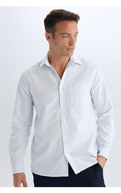 DeFacto Regular Fit Polo Yaka Çizgili Oxford Uzun Kollu Gömlek D6101AX25SPBE196
