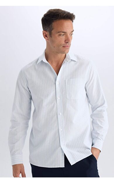 DeFacto Regular Fit Polo Yaka Çizgili Oxford Uzun Kollu Gömlek D6101AX25SPBE196