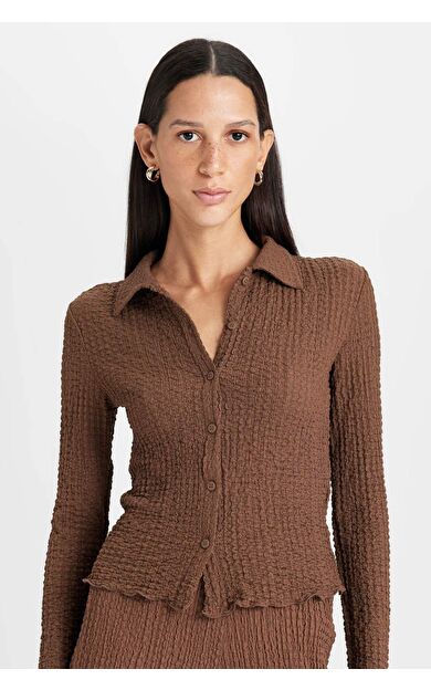 DeFacto Slim Fit Polo Yaka Bürümcük Uzun Kollu Tişört