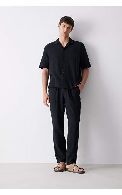 DeFacto %100 Pamuk Relax Fit Rahat Kesim Yazlık Kısa Paça Jogger Pantolon D6144AX25SMBK81