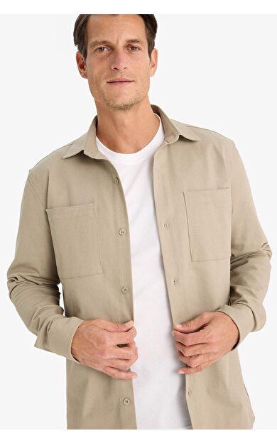 DeFacto Regular Fit Polo Yaka Gabardin Uzun Kollu Gömlek D6147AX25SPKH419