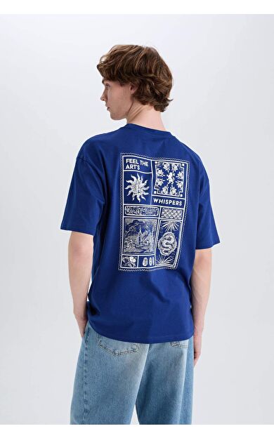 DeFacto Boxy Fit Bisiklet Yaka Baskılı Kısa Kollu Tişört D6156AX25SPBE753