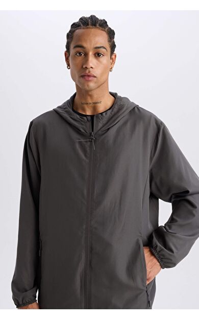 DeFactoFit Su İtici Regular Fit Kapüşonlu File Astarlı Fermuarlı Dokuma Mont D6180AX25SPAR216