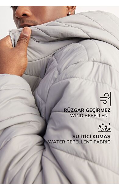 DeFacto DeFactoFit Su İtici Regular Fit Kapüşonlu Fermuarlı Dokuma Mont