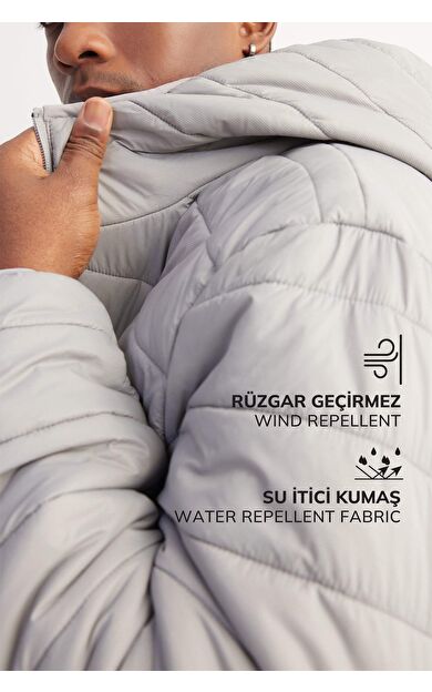 DeFactoFit Su İtici Regular Fit Kapüşonlu Fermuarlı Dokuma Mont
