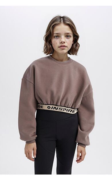 DeFacto Kız Çocuk Crop Bisiklet YakaBaskılı İçi Yumuşak Tüylü Kalın Sweatshirt