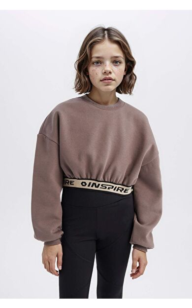 DeFacto Kız Çocuk Crop Bisiklet YakaBaskılı İçi Yumuşak Tüylü Kalın Sweatshirt